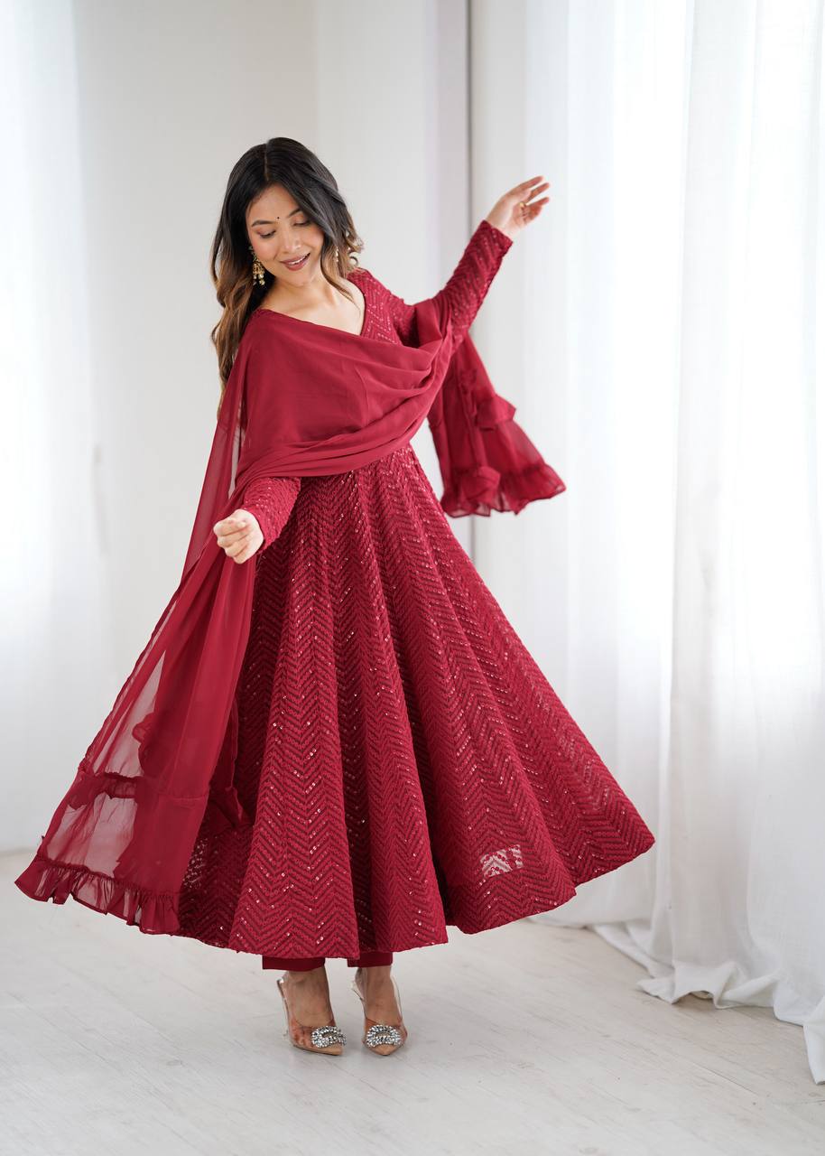 ETHNIC ROYAL LAHERIYA FULL-FLAIR ANARKALI IN SOFT FOX GEORGETTE FABRIC