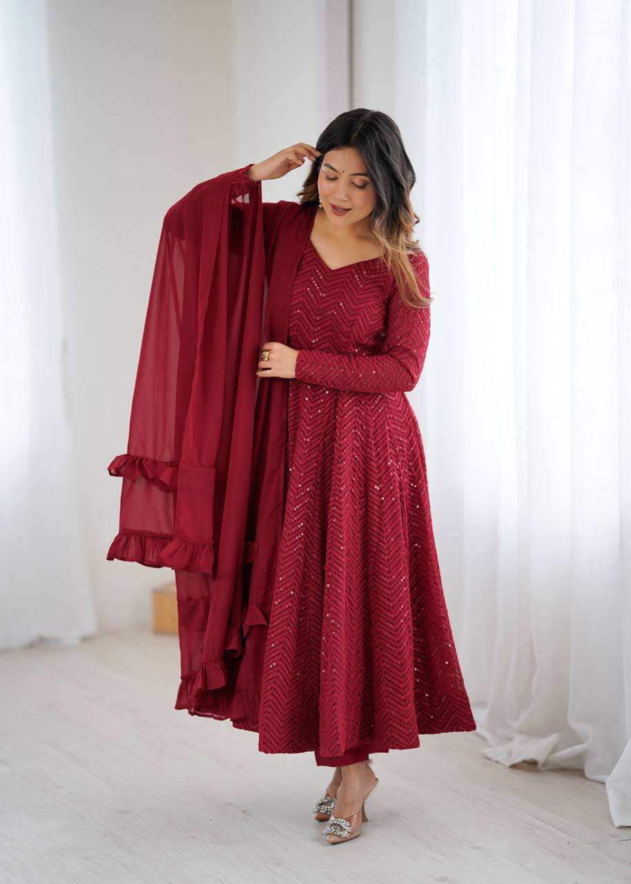 ETHNIC ROYAL LAHERIYA FULL-FLAIR ANARKALI IN SOFT FOX GEORGETTE FABRIC