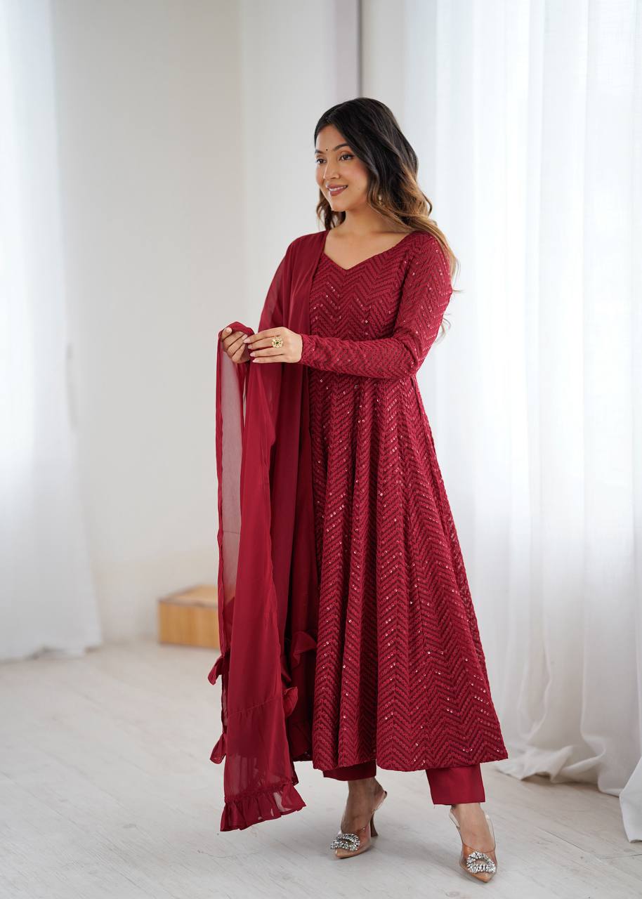 ETHNIC ROYAL LAHERIYA FULL-FLAIR ANARKALI IN SOFT FOX GEORGETTE FABRIC