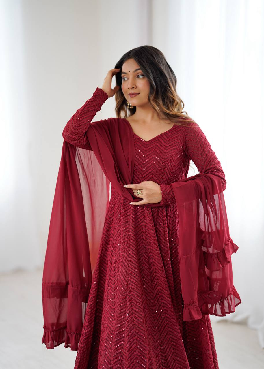 ETHNIC ROYAL LAHERIYA FULL-FLAIR ANARKALI IN SOFT FOX GEORGETTE FABRIC