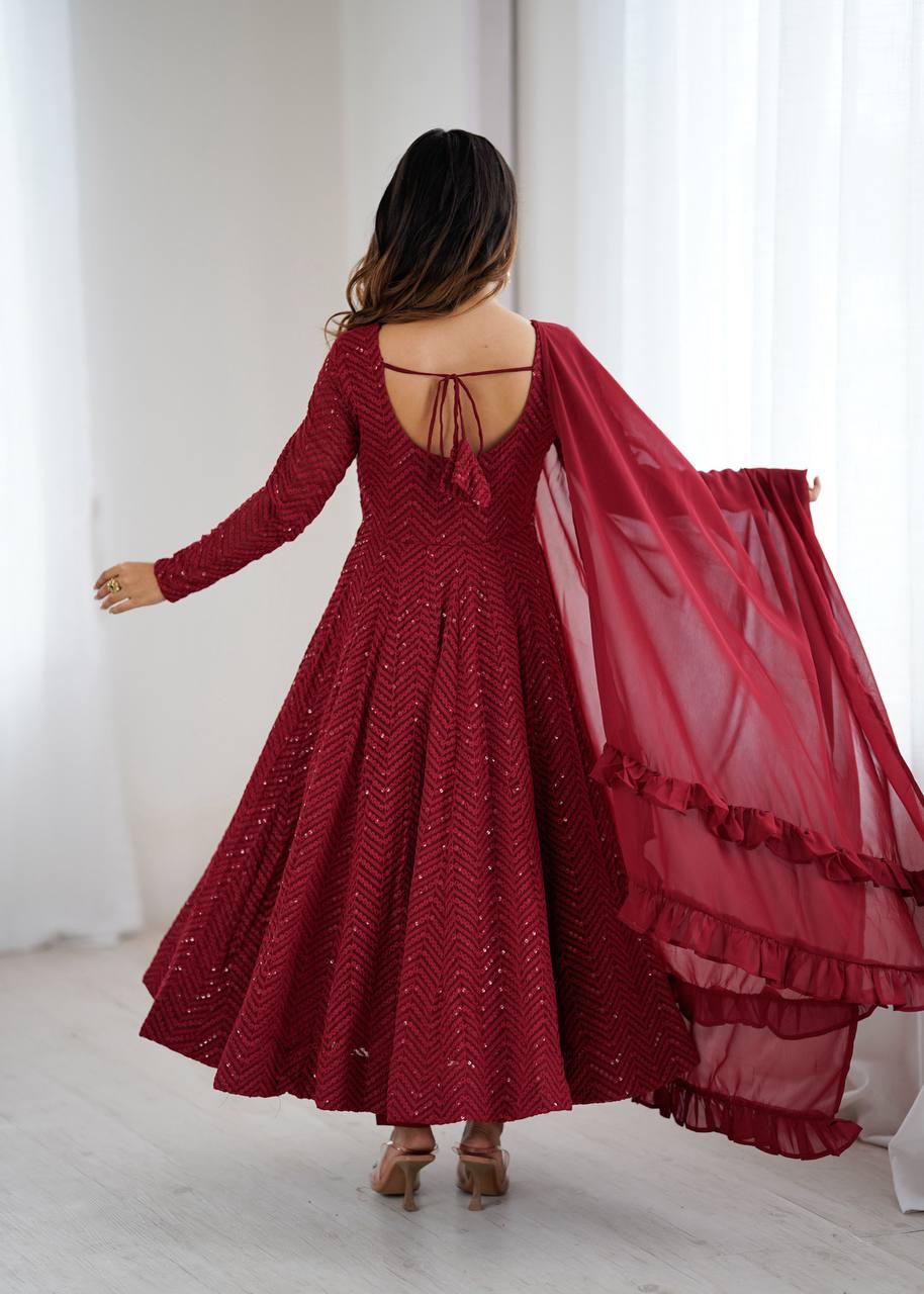 ETHNIC ROYAL LAHERIYA FULL-FLAIR ANARKALI IN SOFT FOX GEORGETTE FABRIC