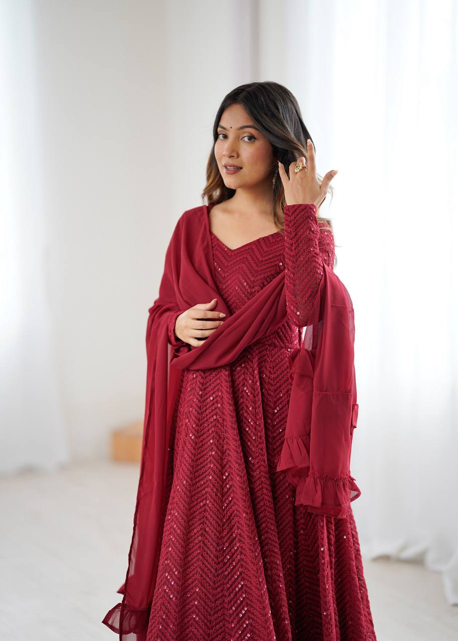 ETHNIC ROYAL LAHERIYA FULL-FLAIR ANARKALI IN SOFT FOX GEORGETTE FABRIC