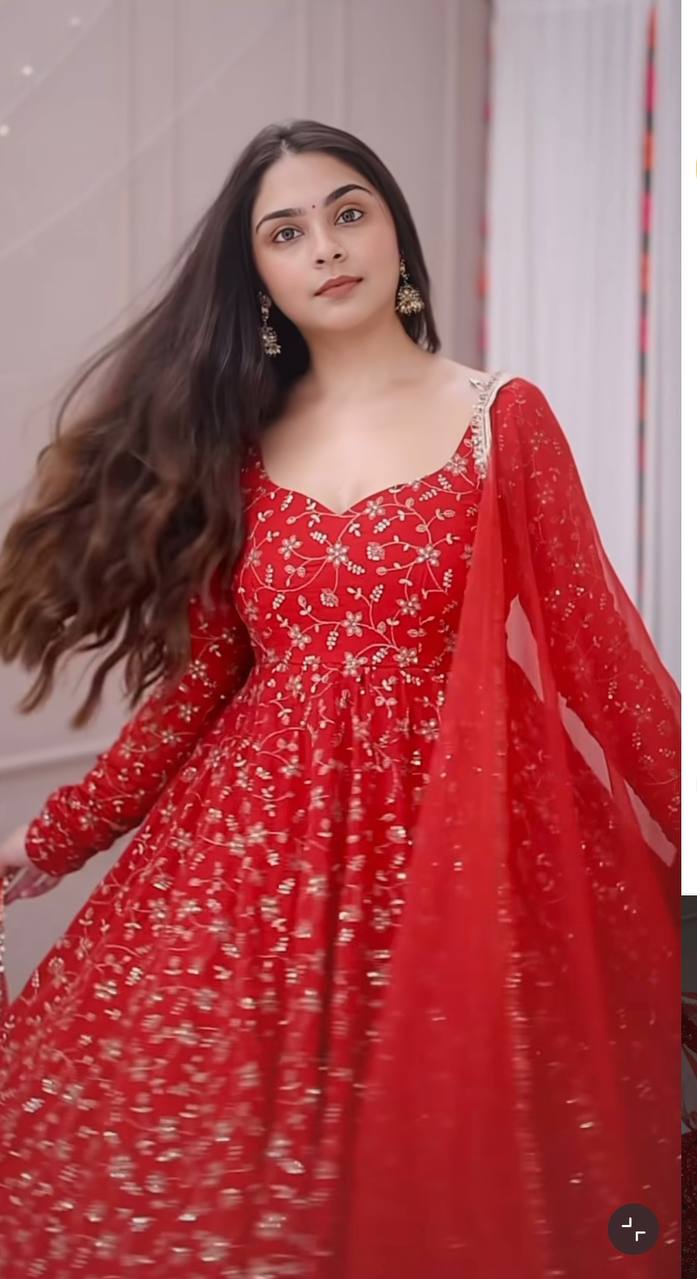 Red heavy blooming georgette with heavy embroidery Anarkali Gown