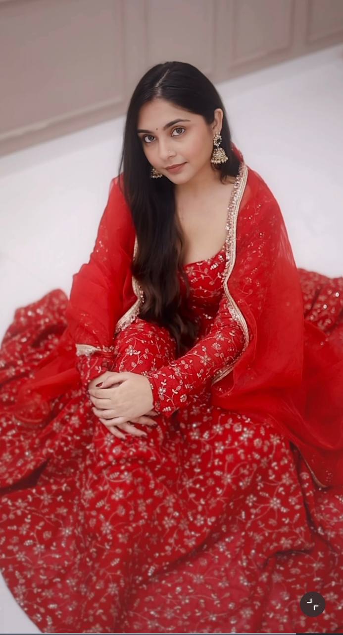 Red heavy blooming georgette with heavy embroidery Anarkali Gown