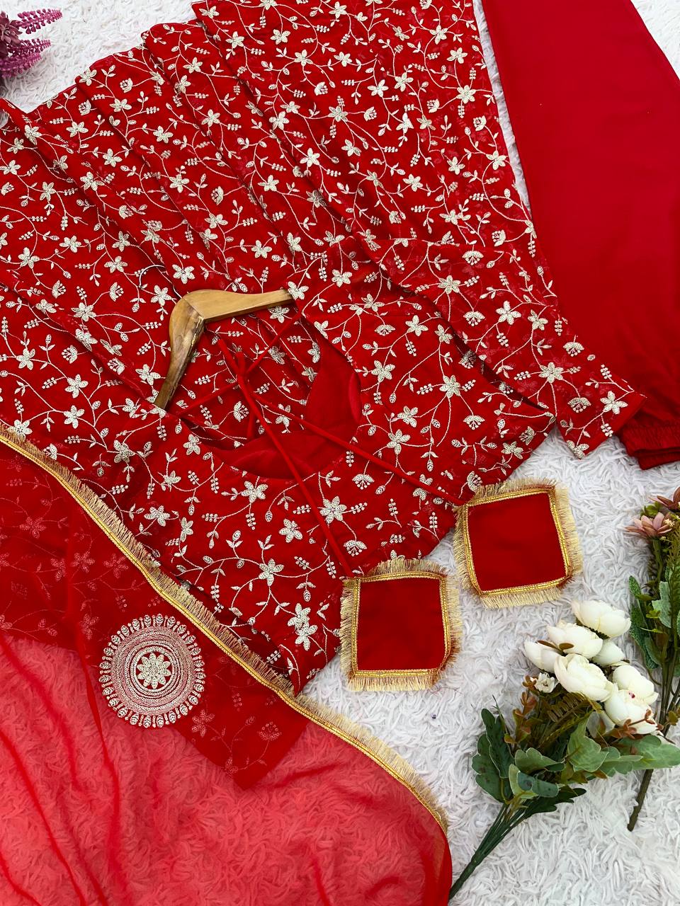 Red heavy blooming georgette with heavy embroidery Anarkali Gown