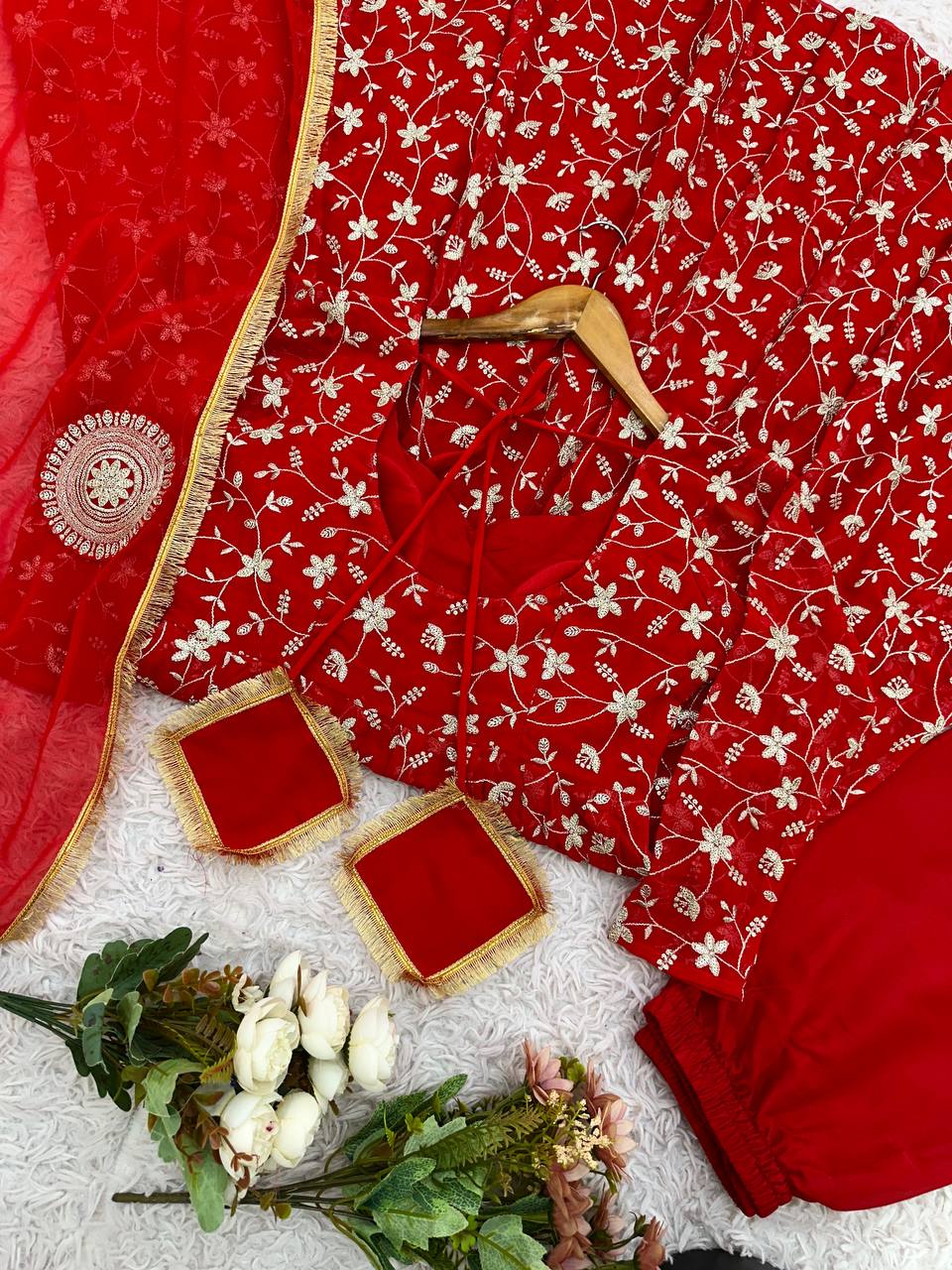 Red heavy blooming georgette with heavy embroidery Anarkali Gown
