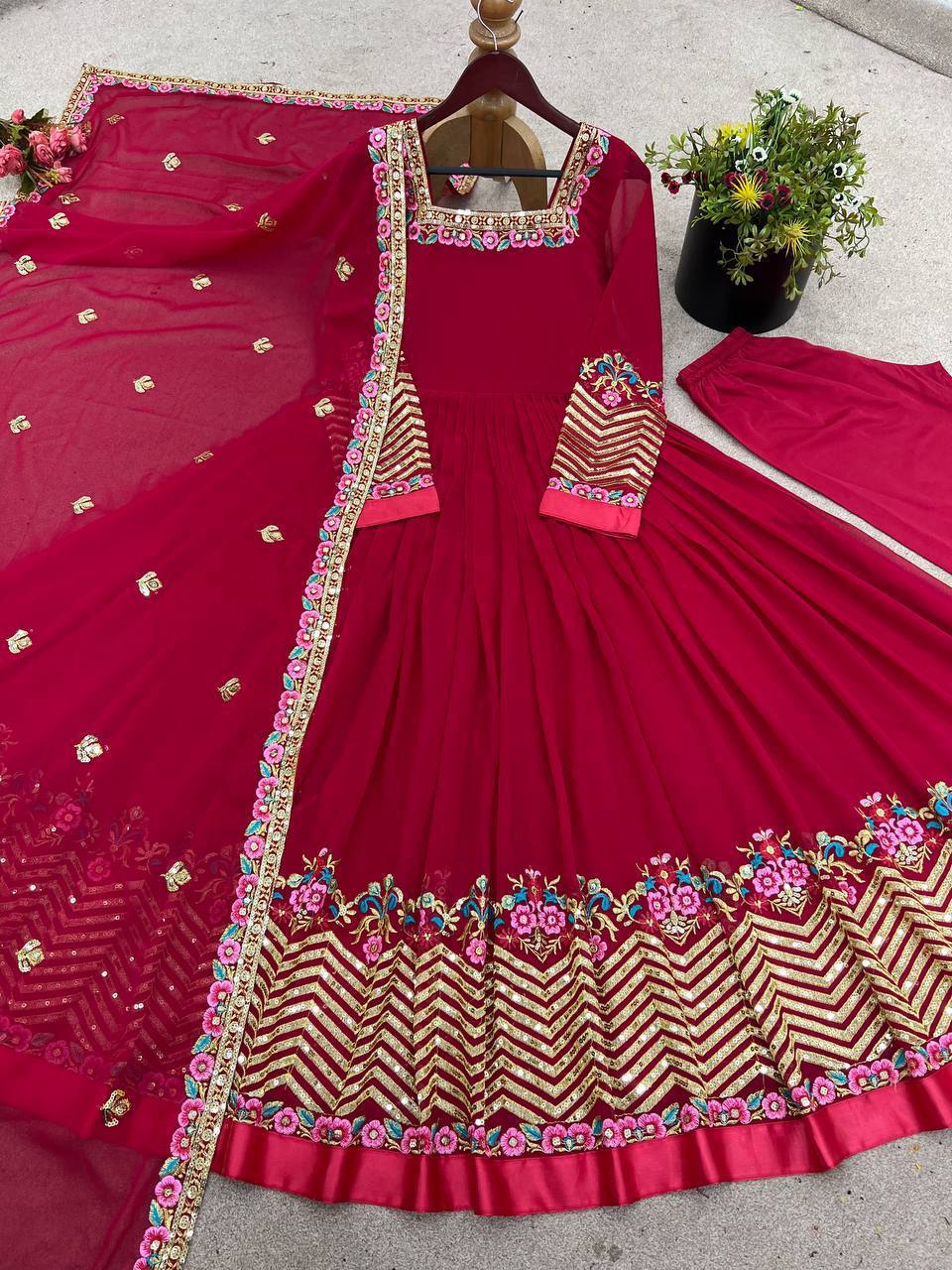 Rani heavy georgette embroidered sequence anarkali three piece set