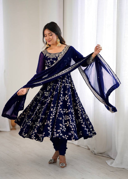 Navy Blue georgette with embroidery sequence work women’s ethnic anarkali gown
