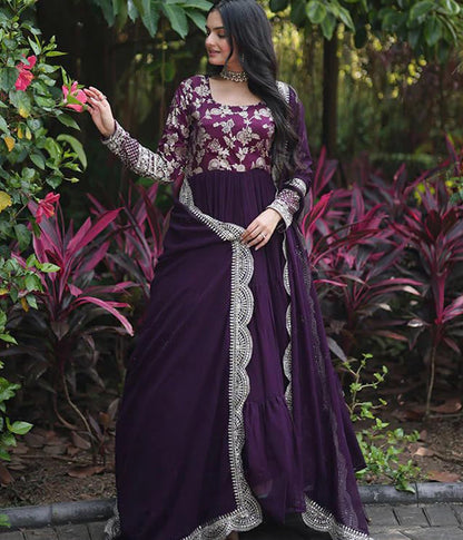 Woven Embroidered Georgette Art Silk Stitched Anarkali Gown Party Wear