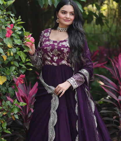 Woven Embroidered Georgette Art Silk Stitched Anarkali Gown Party Wear