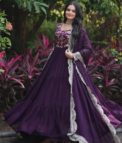 Woven Embroidered Georgette Art Silk Stitched Anarkali Gown Party Wear