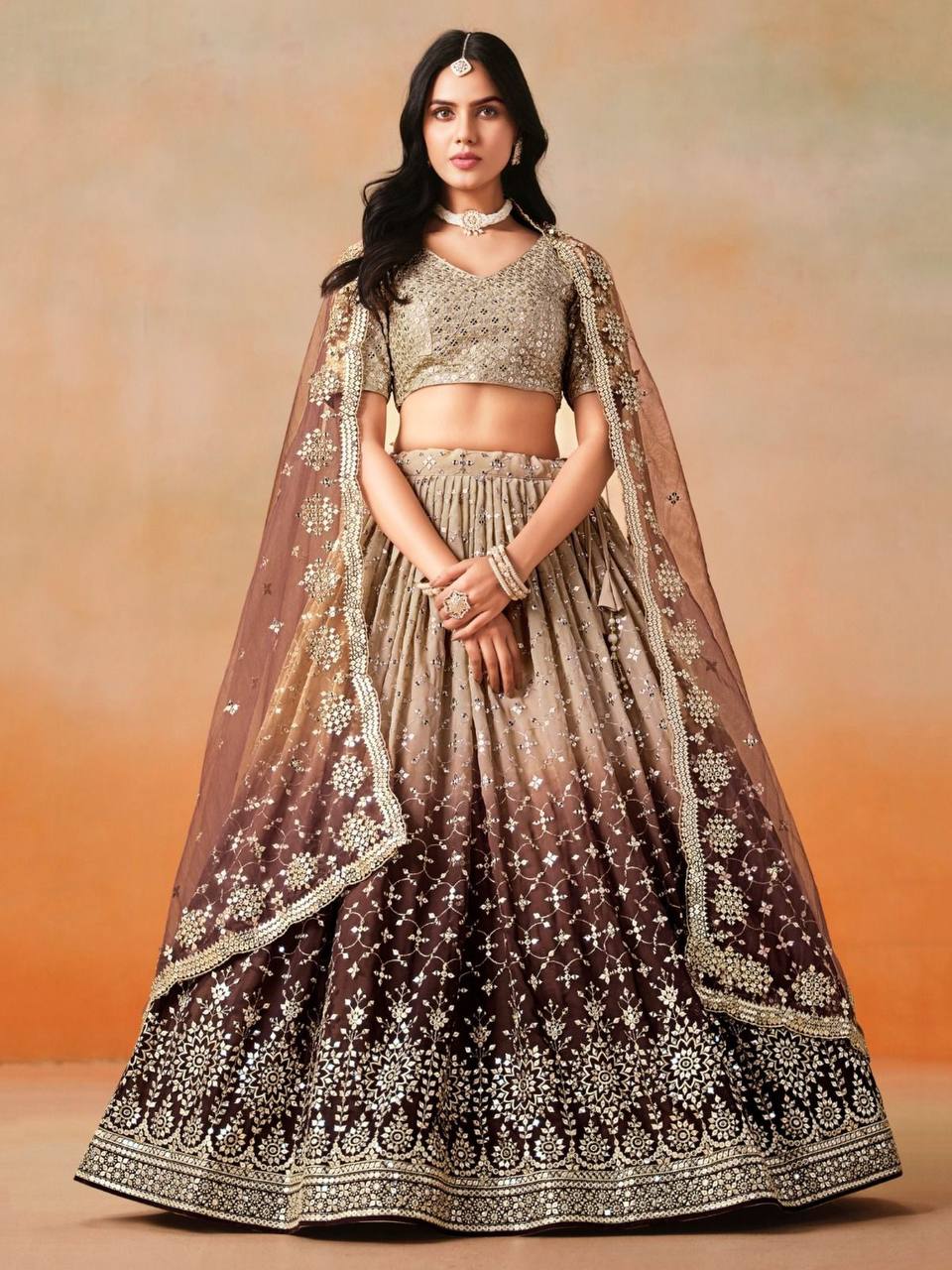 Designer Bridal Faux Georgette Sequin Embroidered Lehenga Choli Set