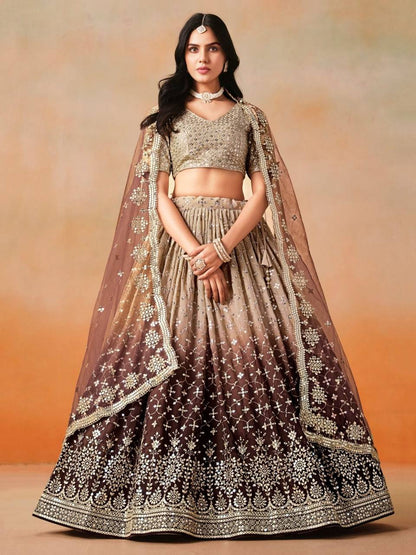 Designer Bridal Faux Georgette Sequin Embroidered Lehenga Choli Set