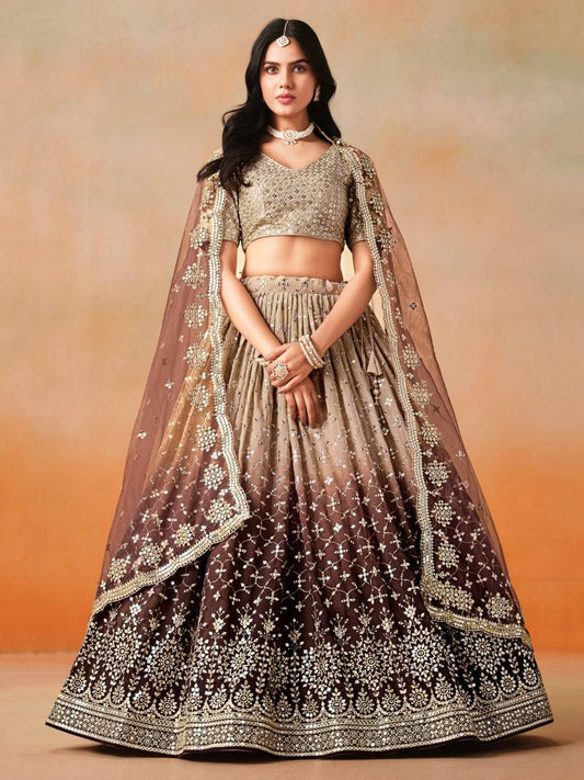 Designer Bridal Faux Georgette Sequin Embroidered Lehenga Choli Set