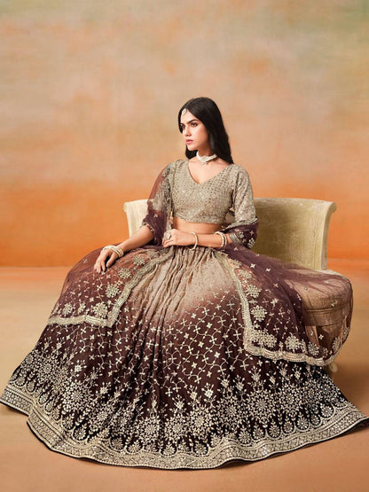 Designer Bridal Faux Georgette Sequin Embroidered Lehenga Choli Set