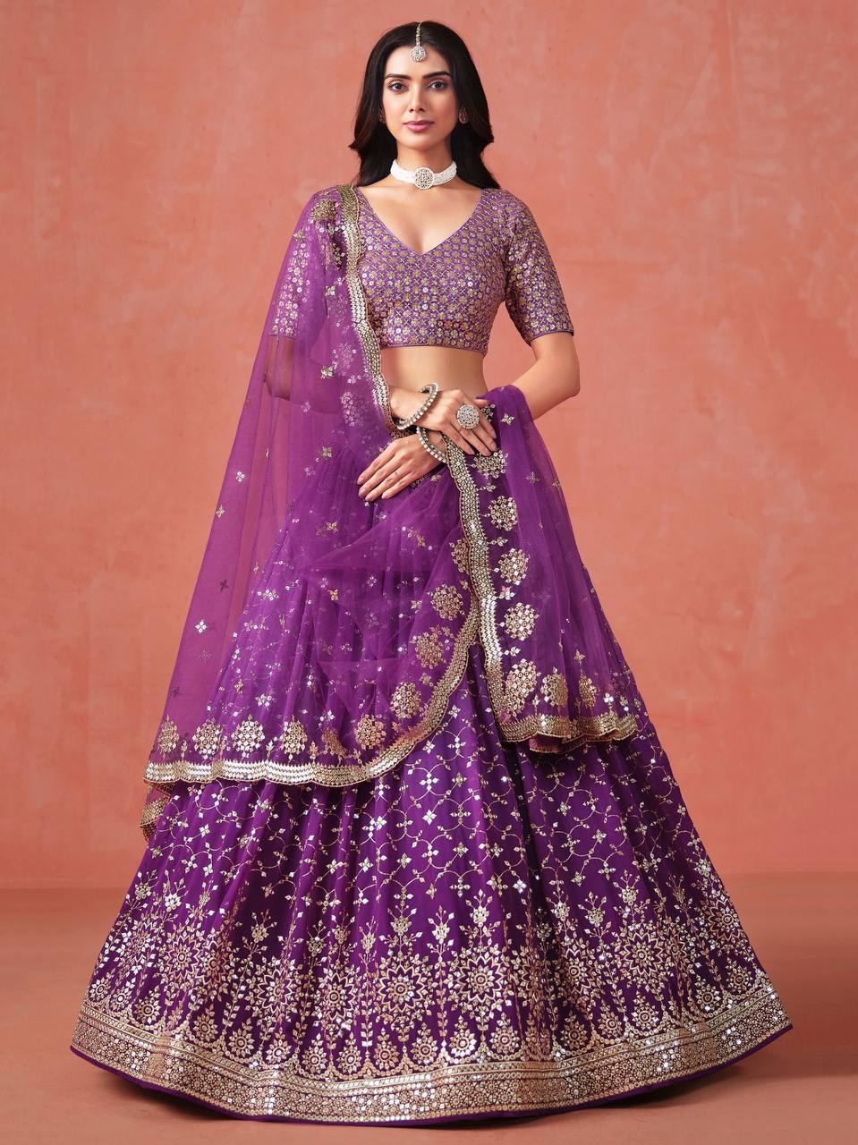 Royal bridal faux georgette lehenga choli with heavy embroidery & sequin work dupatta