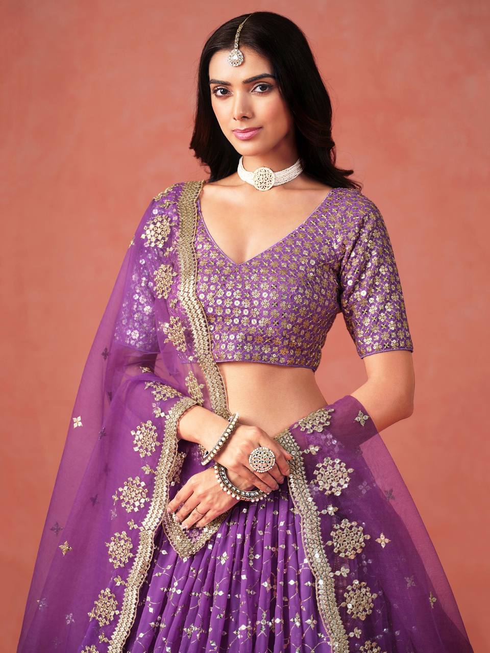 Royal bridal faux georgette lehenga choli with heavy embroidery & sequin work dupatta