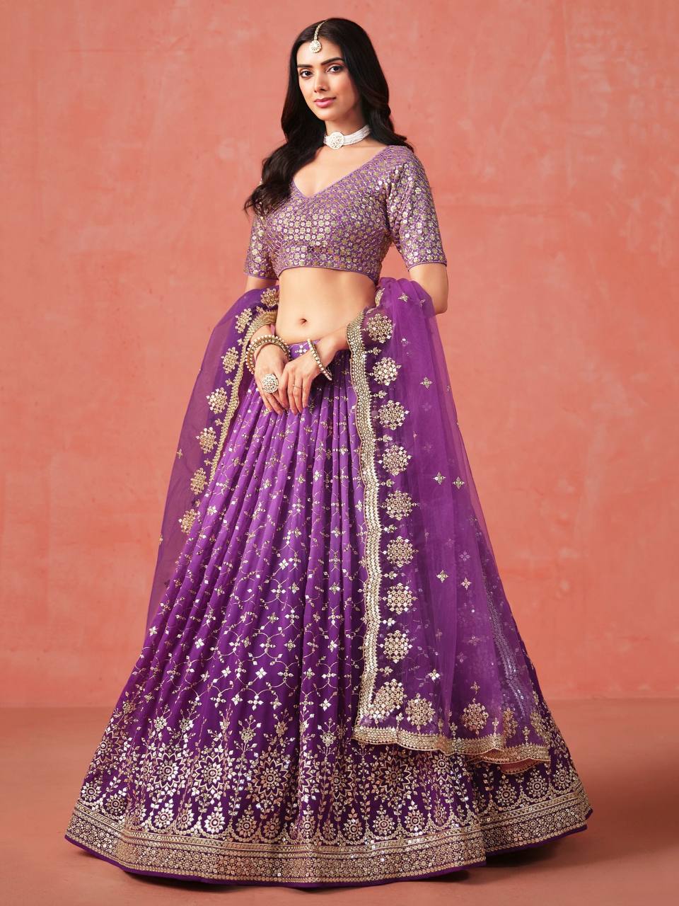 Royal bridal faux georgette lehenga choli with heavy embroidery & sequin work dupatta