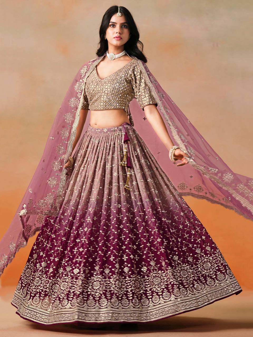 Women’s bridal heavy embroidery sequin work faux georgette lehenga choli set