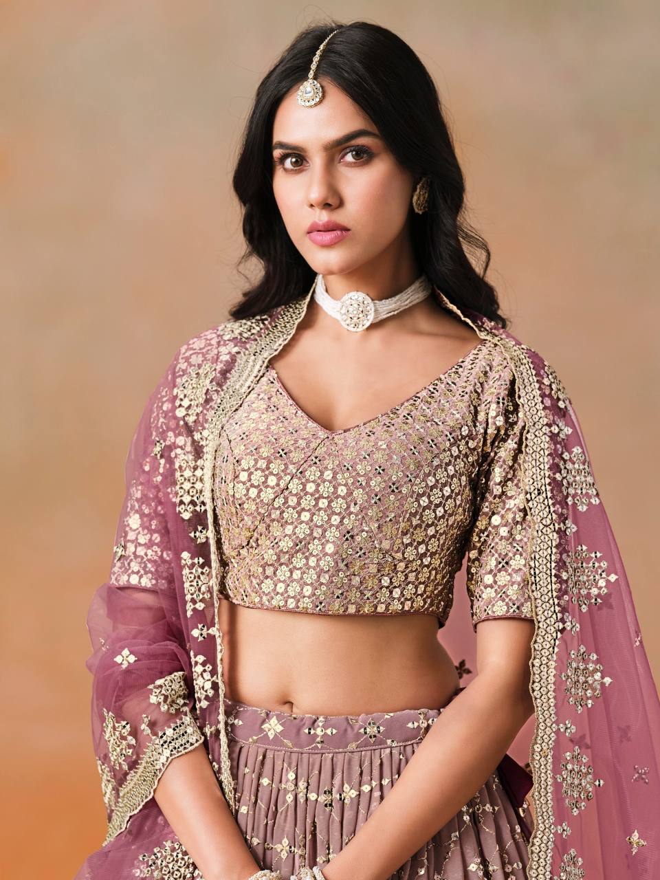 Women’s bridal heavy embroidery sequin work faux georgette lehenga choli set