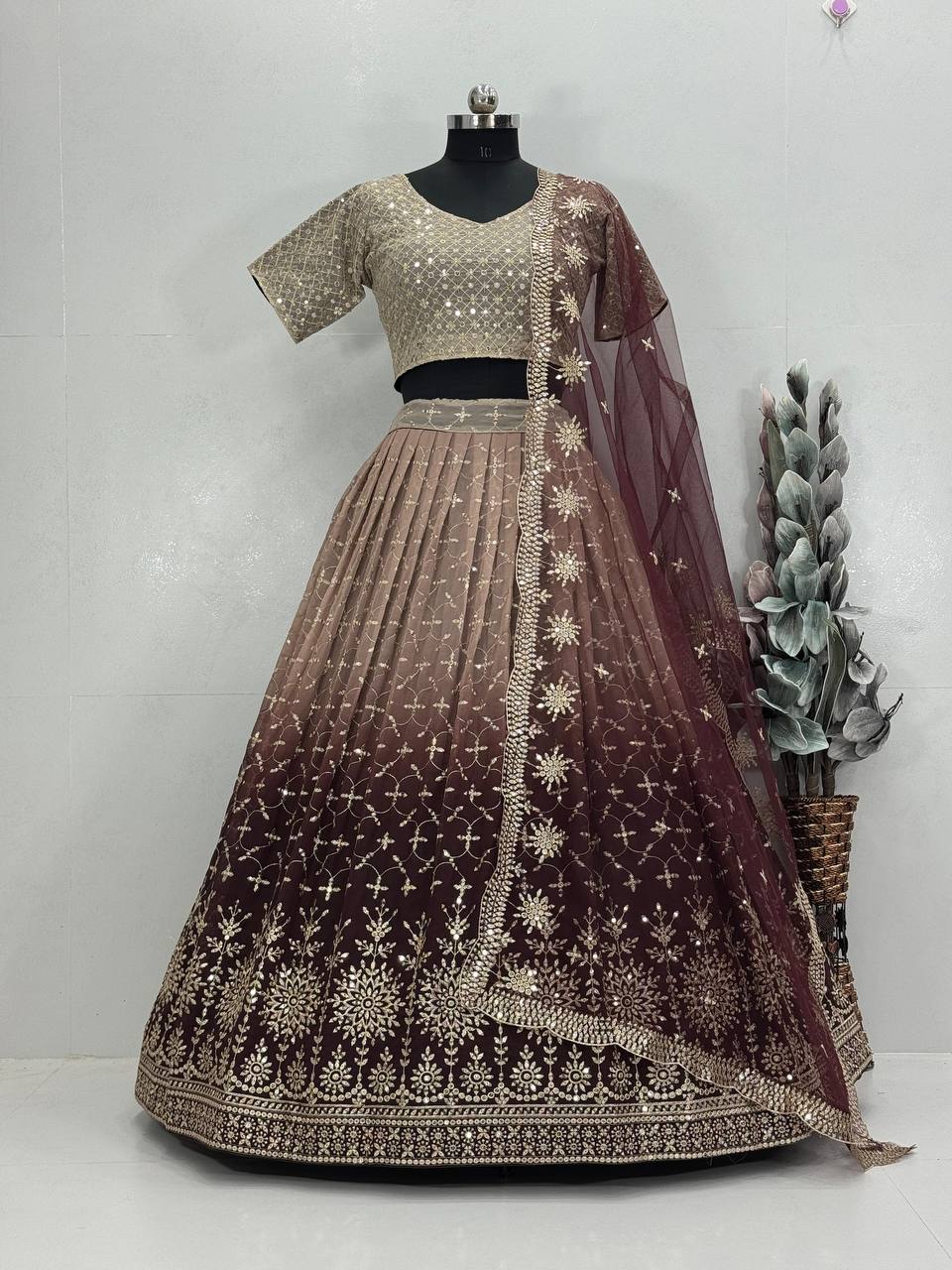 Designer Bridal Faux Georgette Sequin Embroidered Lehenga Choli Set