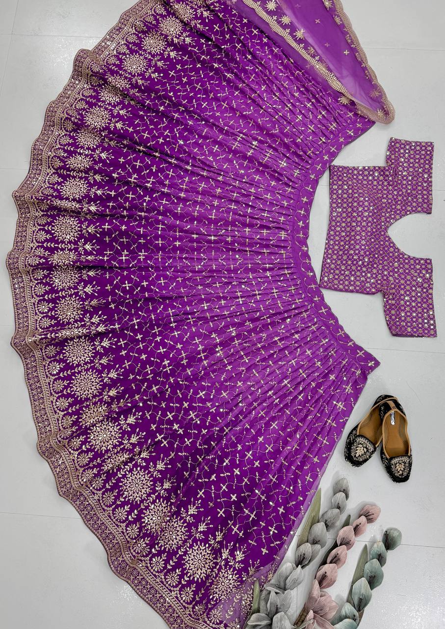 Royal bridal faux georgette lehenga choli with heavy embroidery & sequin work dupatta