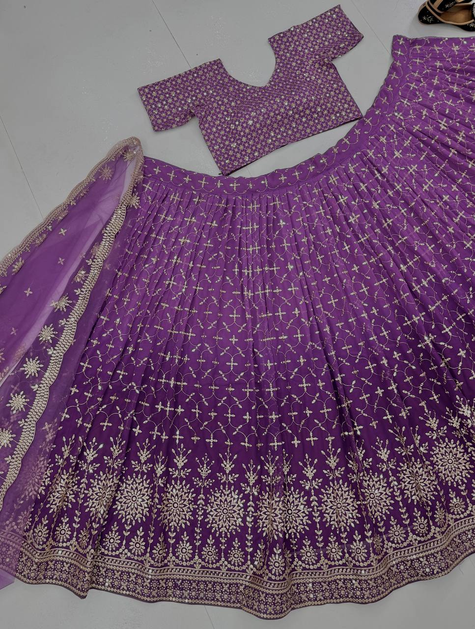 Royal bridal faux georgette lehenga choli with heavy embroidery & sequin work dupatta