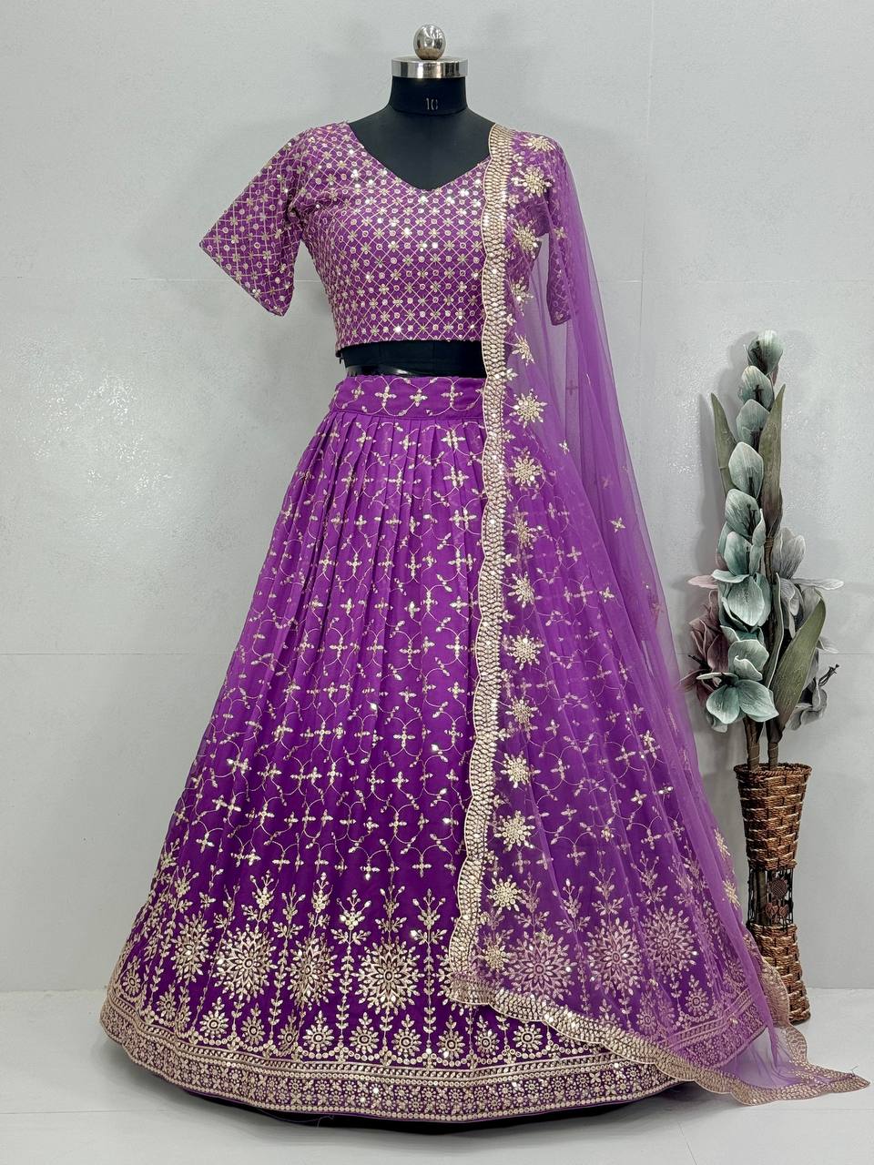 Royal bridal faux georgette lehenga choli with heavy embroidery & sequin work dupatta