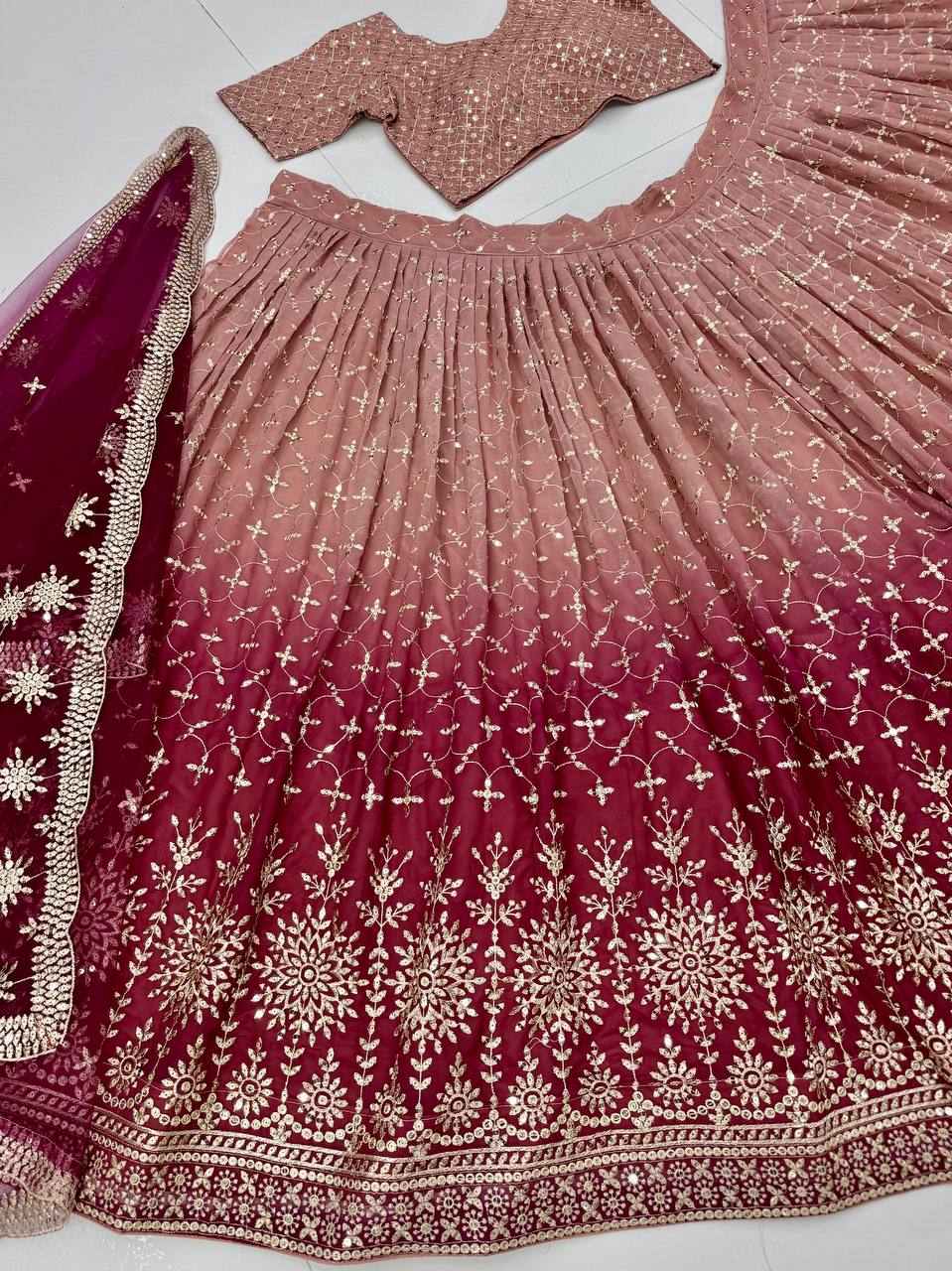 Women’s bridal heavy embroidery sequin work faux georgette lehenga choli set
