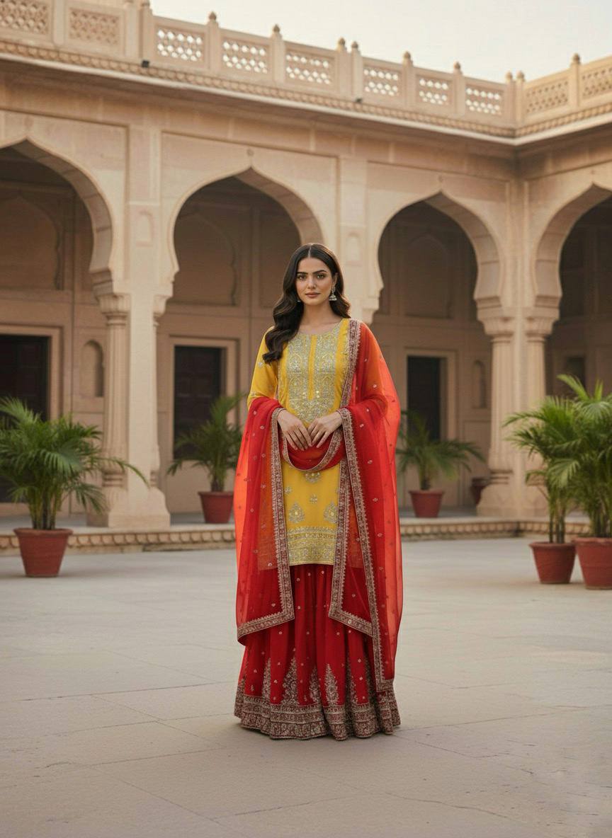 Yellow Georgette With  Embroidery Sequence Work Women’s Ethnic Wear