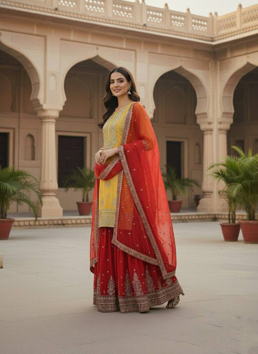 Yellow Georgette With  Embroidery Sequence Work Women’s Ethnic Wear