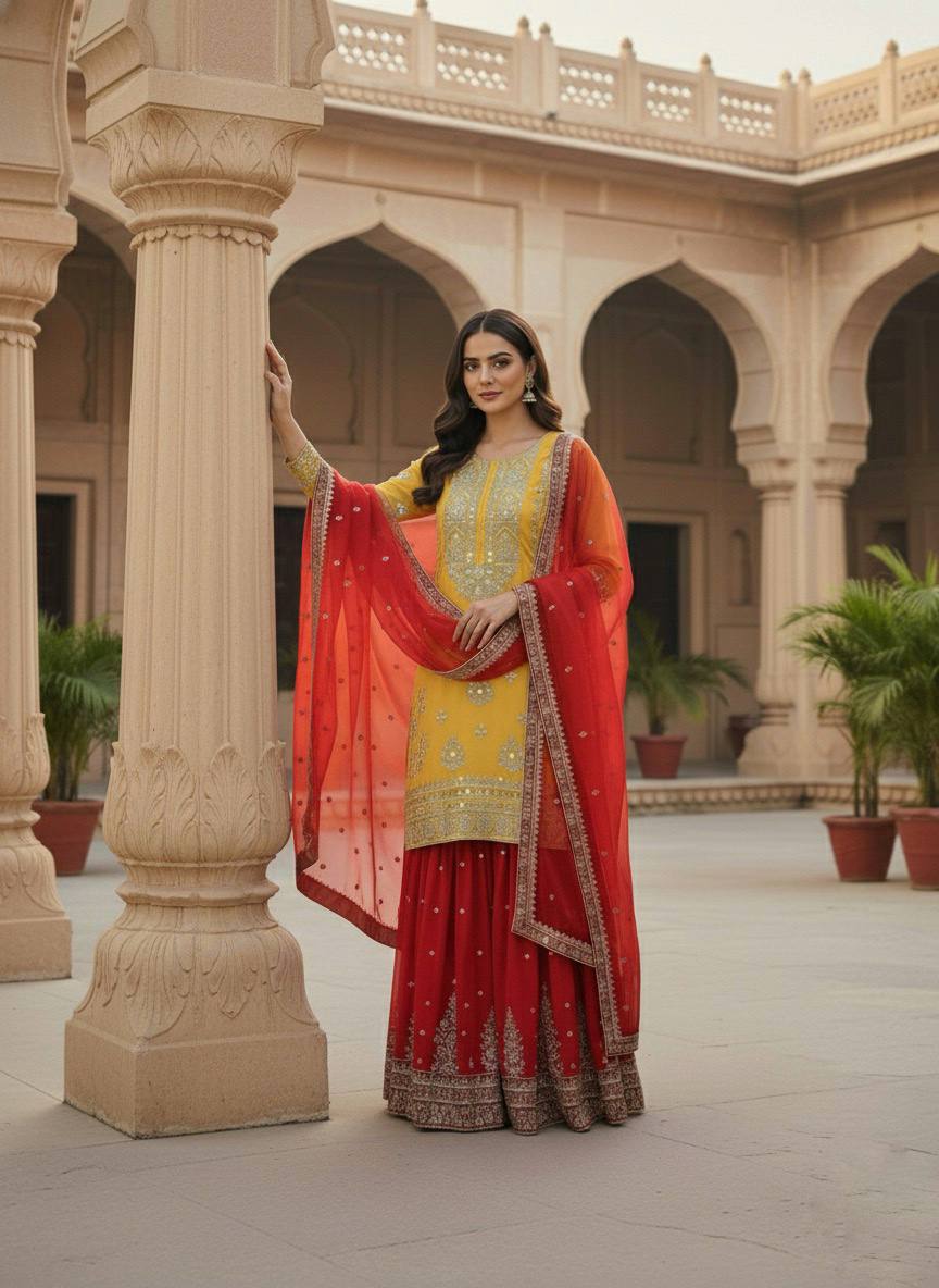 Yellow Georgette With  Embroidery Sequence Work Women’s Ethnic Wear