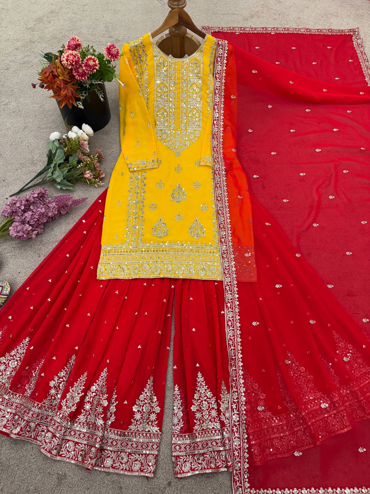 Yellow Georgette With  Embroidery Sequence Work Women’s Ethnic Wear