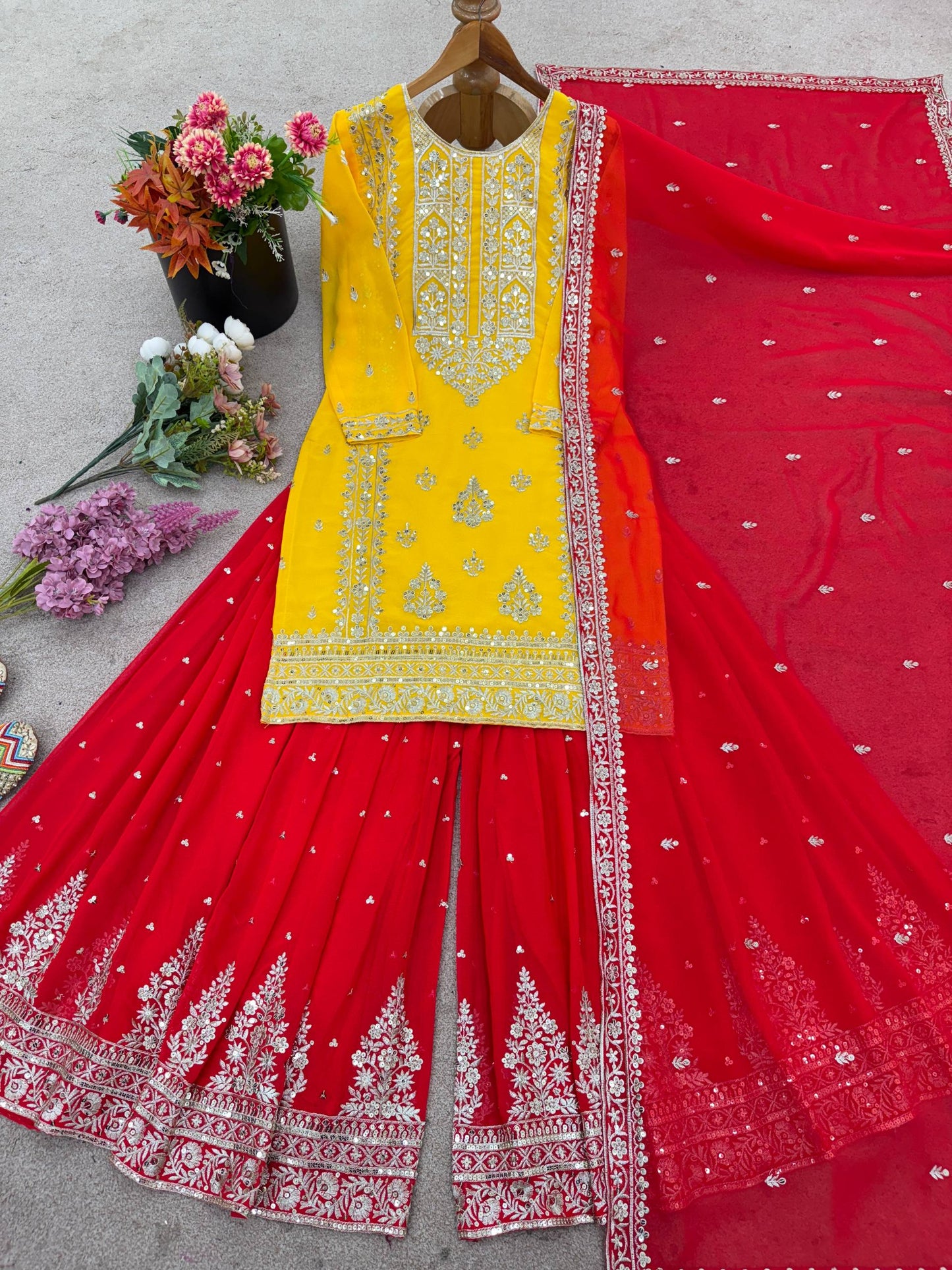 Yellow Georgette With  Embroidery Sequence Work Women’s Ethnic Wear