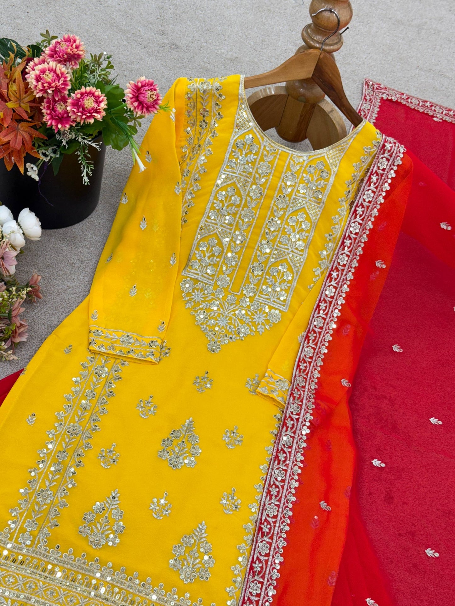 Yellow Georgette With  Embroidery Sequence Work Women’s Ethnic Wear
