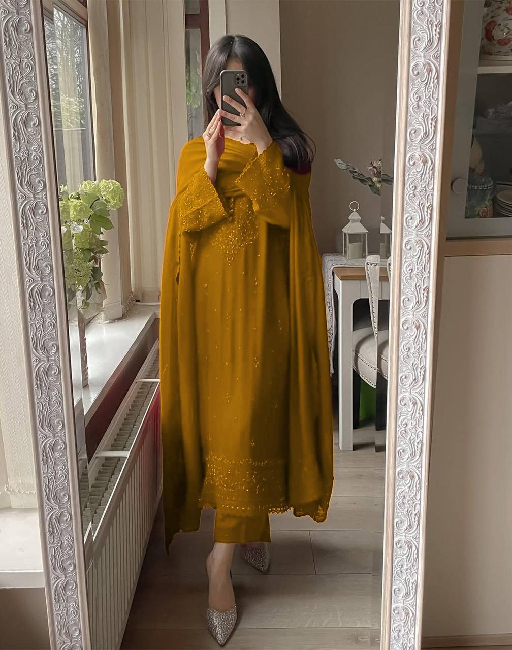 Designer Palazzo Dupatta Three Piece Set Women Sequence Embroidery Party Outfit