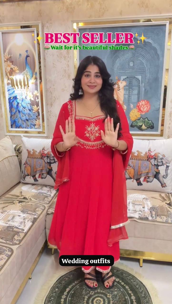 Exclusive 3 Piece Gown Pant Set with Sequence Embroidery Party Wear