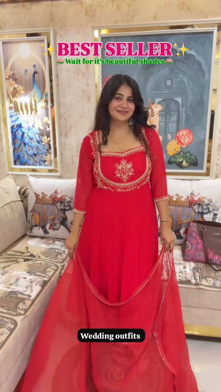 Exclusive 3 Piece Gown Pant Set with Sequence Embroidery Party Wear