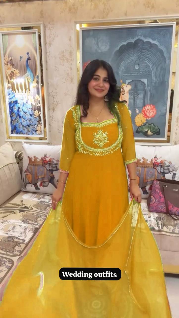 Exclusive 3 Piece Gown Pant Set with Sequence Embroidery Party Wear