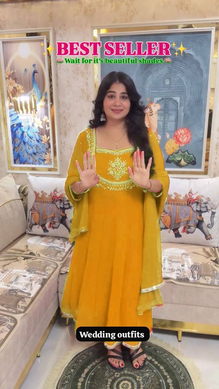 Exclusive 3 Piece Gown Pant Set with Sequence Embroidery Party Wear