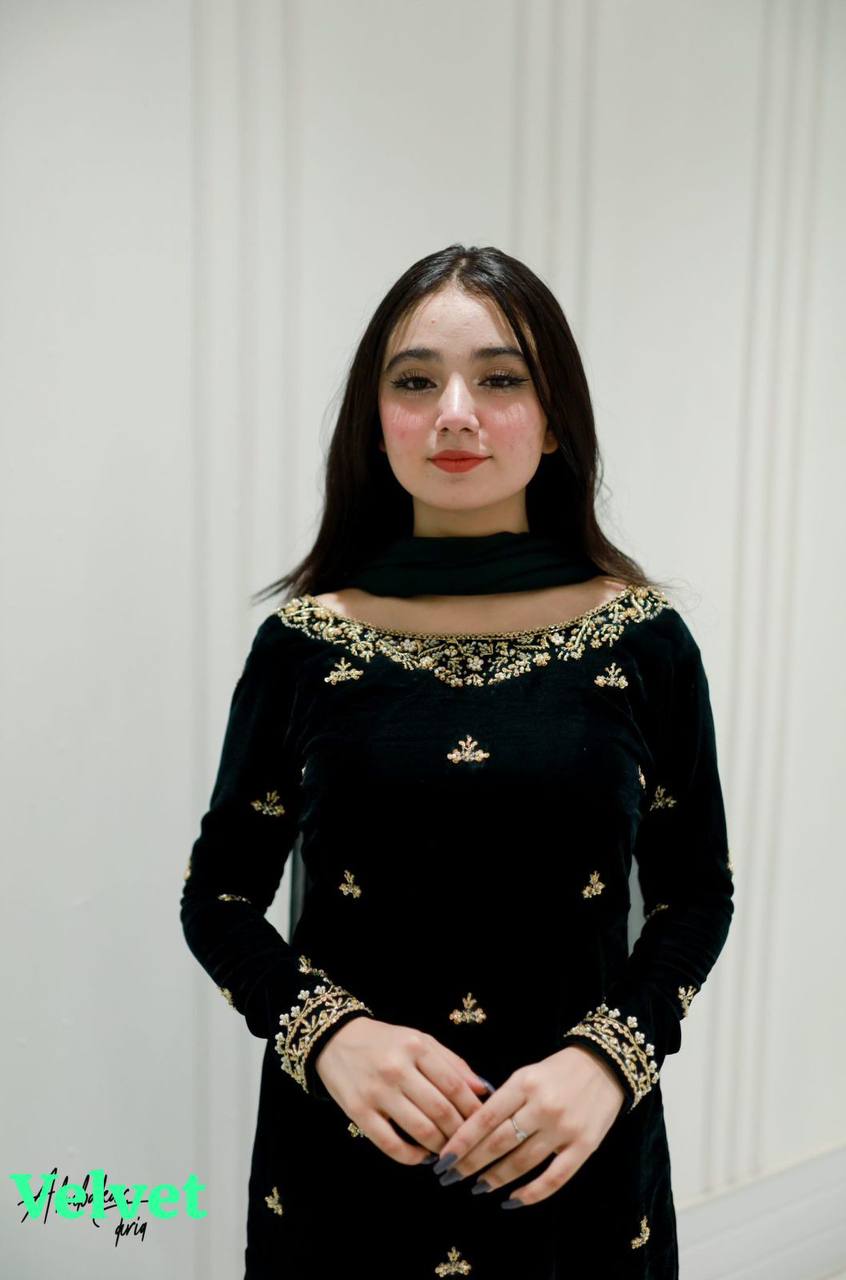 2025 Velvet Winter Collection Exclusive Sequence Embroidered Three Piece Pant Set