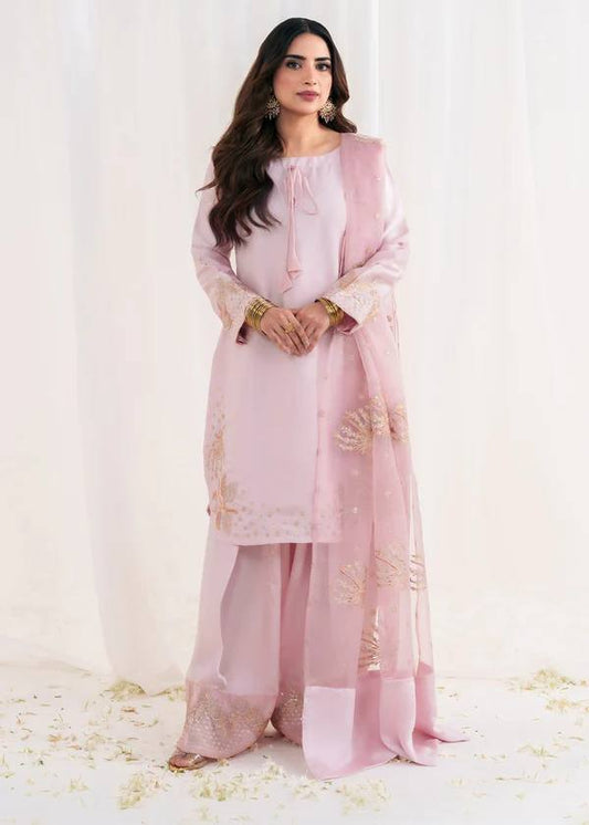 Light Pink Crep Silk With Embroidery Sequence Work Top-Bottom And Dupatta Set Fully Stitched