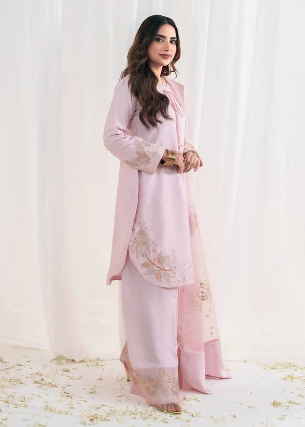 Light Pink Crep Silk With Embroidery Sequence Work Top-Bottom And Dupatta Set Fully Stitched