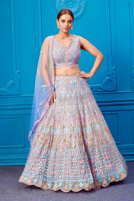 Bridal wear heavy embroidery chainstitched with real mirror hand work lehenga choli