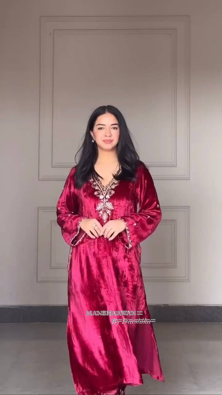 2025 Velvet Winter Collection Exclusive Sequence Embroidered Three Piece Pant Set