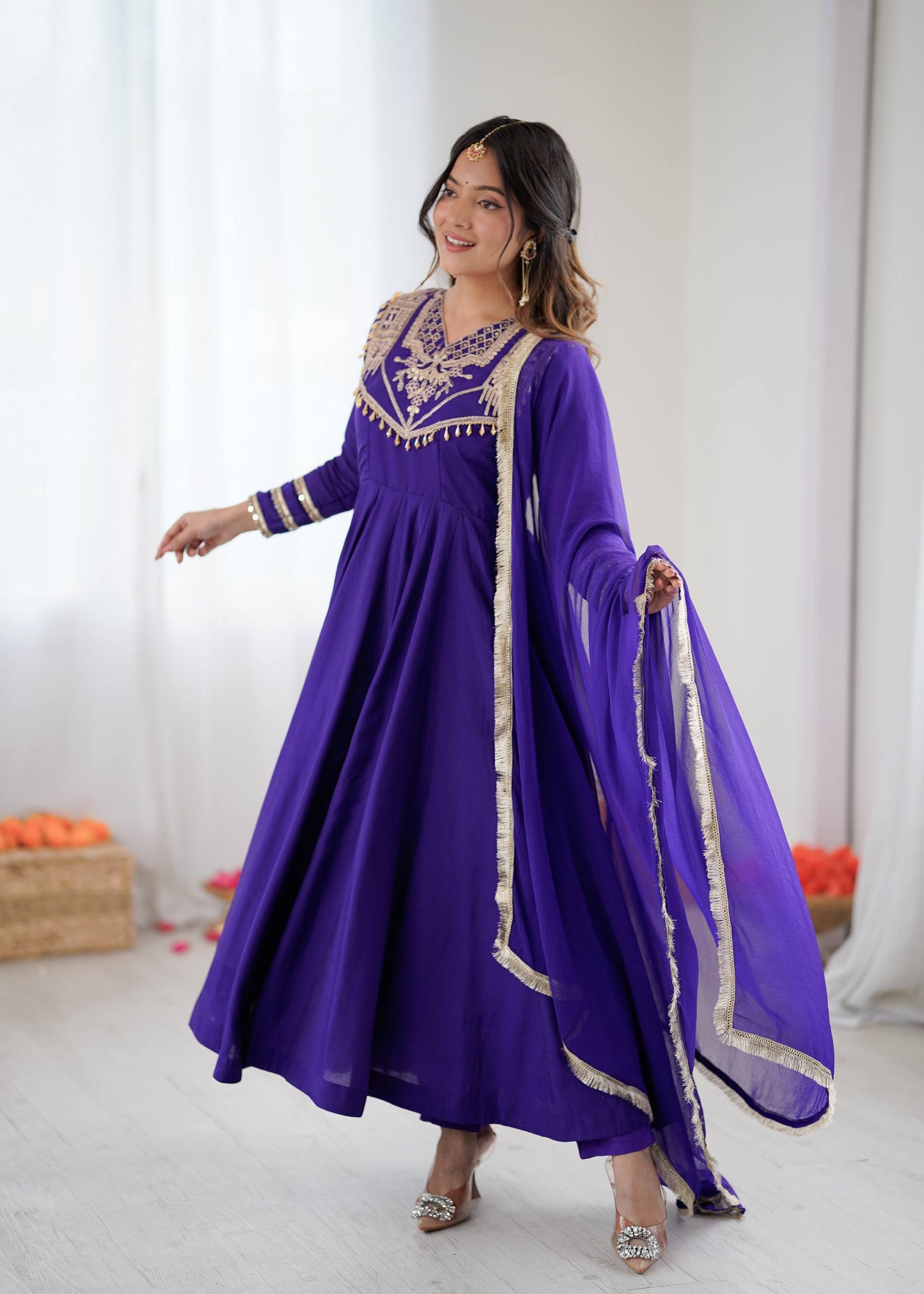 Blue anarkali Roman Stitched ready To Wear Collection