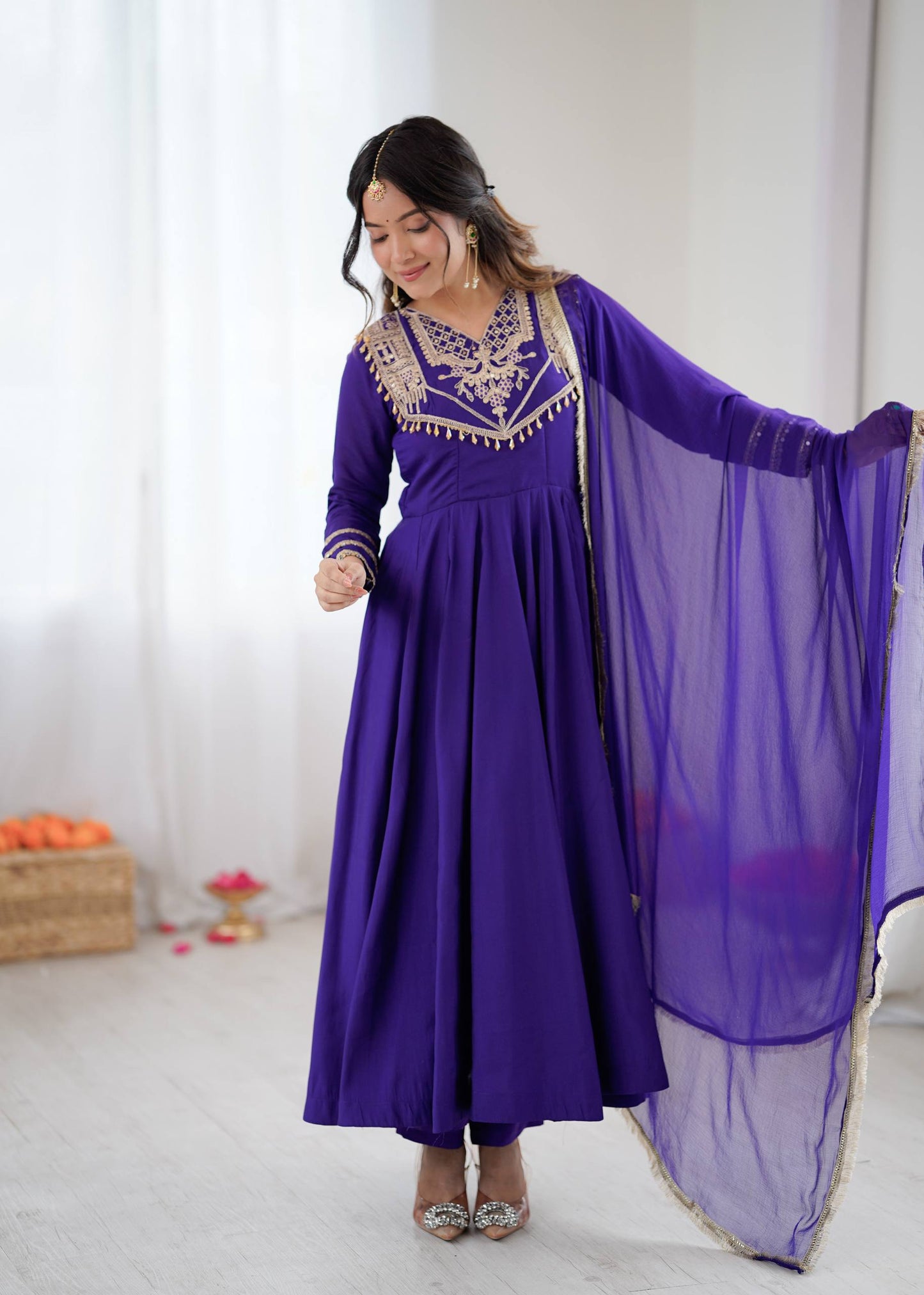 Blue anarkali Roman Stitched ready To Wear Collection