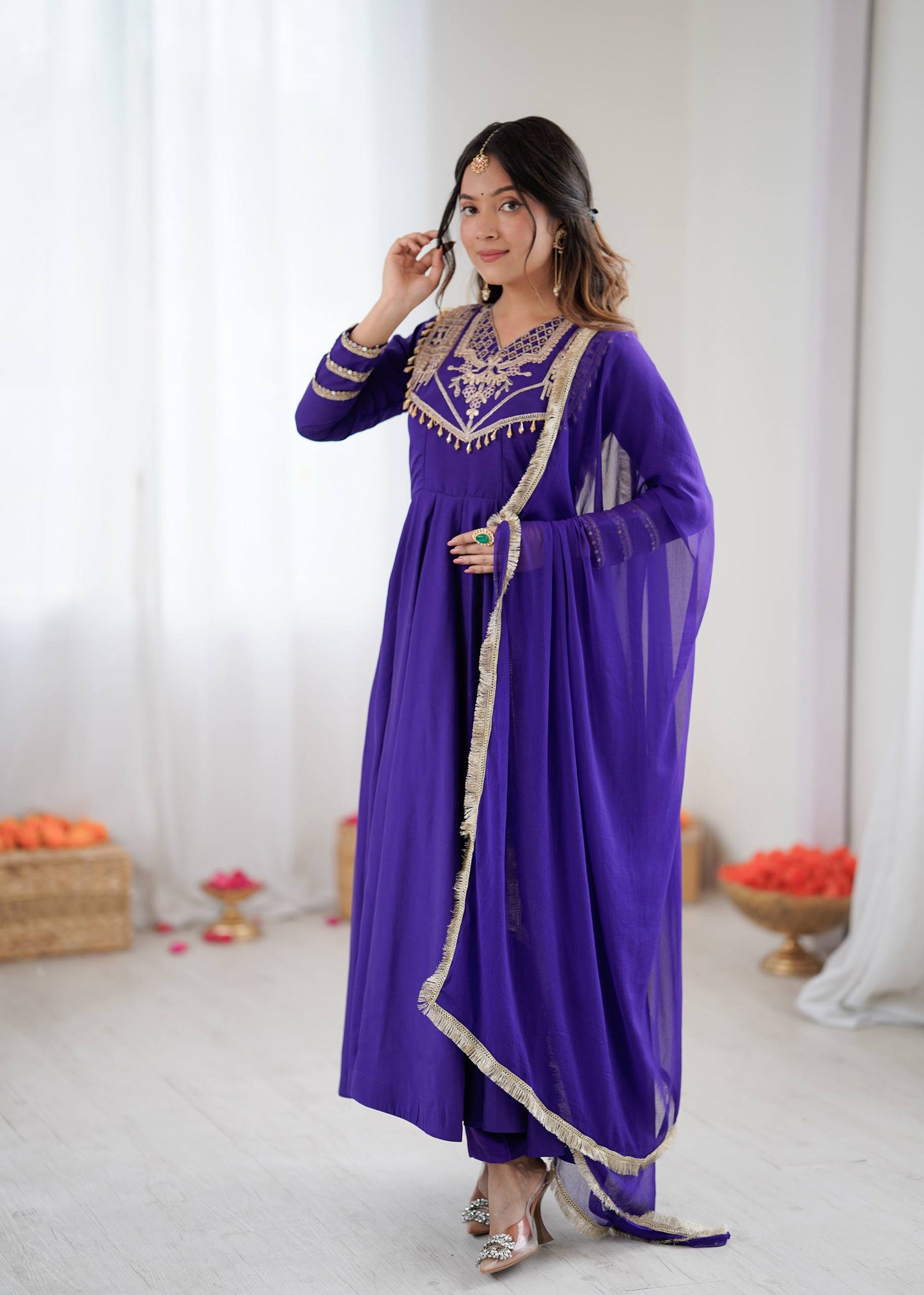 Blue anarkali Roman Stitched ready To Wear Collection