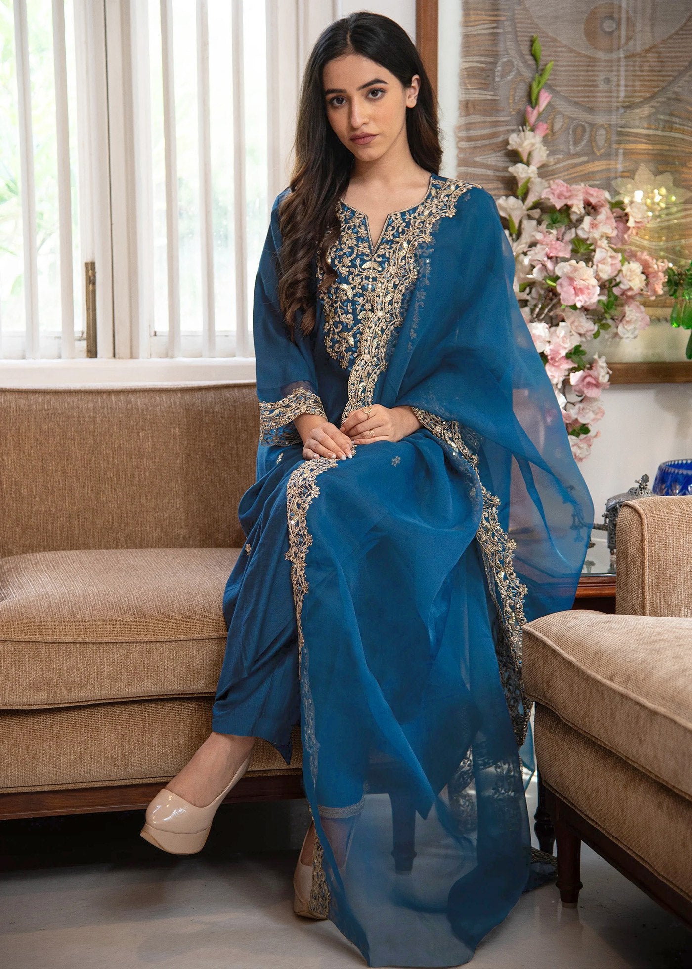 Cerulean Aashiqui Kurta Pant Dupatta Set Elegant Festive Wear