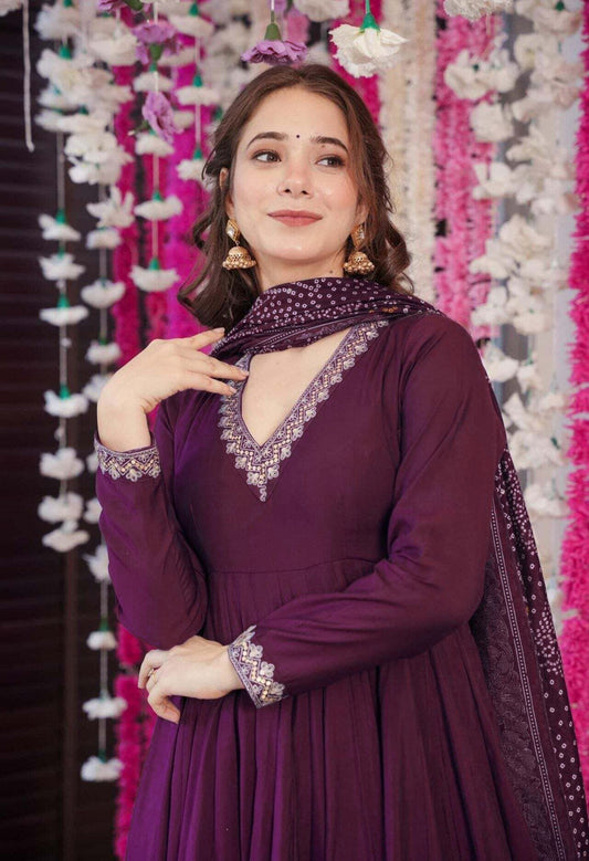 Purple Women Embroidered Work Anarkali Kurta Set